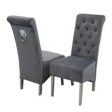 Elmira Lion Knocker Dark Grey Velvet Dining Chairs In Pair - UK