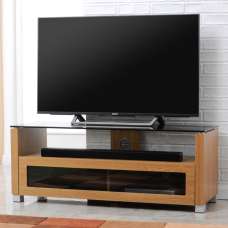 Elmira Small Wooden TV Stand With Glass Top In Light Oak - UK