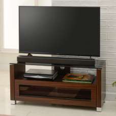 Elmira Small Wooden TV Stand With Glass Top In Walnut - UK