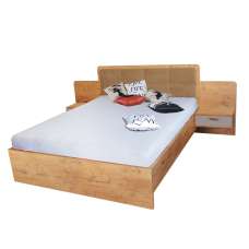 Elmira Wooden Double Bed With Bedside Cabinet In Lancelot Oak - UK