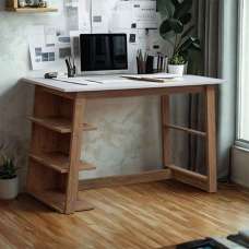 Elmira Wooden Laptop Desk With 3 Shelves - White And Walnut - UK