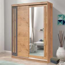 Elmira Wooden Wardrobe 150cm With 2 Sliding Doors In Lancelot Oak - UK