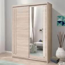 Elmira Wooden Wardrobe 150cm With 2 Sliding Doors In Sonoma Oak - UK