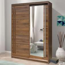 Elmira Wooden Wardrobe 150cm With 2 Sliding Doors In Walnut - UK
