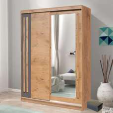Elmira Wooden Wardrobe 175cm With 2 Sliding Doors In Lancelot Oak - UK