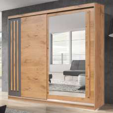 Elmira Wooden Wardrobe 200cm With 2 Sliding Doors In Lancelot Oak - UK