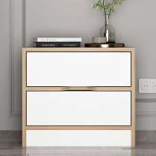 Eloria Wooden Bedside Cabinet with 3 Drawers in Walnut and White - UK