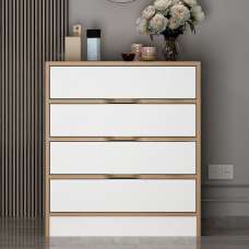 Eloria Wooden Chest Of 5 Drawers in Walnut and White - UK