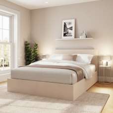 Eltham End Lift Velvet Ottoman Storage Double Bed in Natural - UK