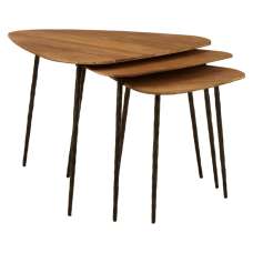 Eltro Wooden Nest Of 3 Tables With Black Metal Legs In Brown - UK