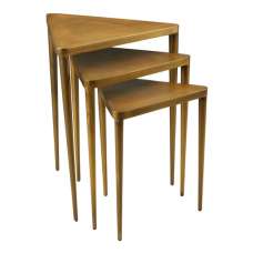 Eltro Triangular Wooden Nest Of 3 Tables In Gold - UK