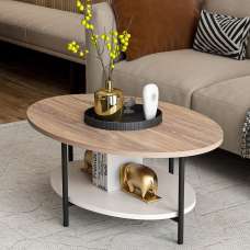 Elviana Wooden Coffee Table with Undershelf in Oak and White - UK