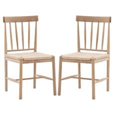 Elvira Natural Wooden Dining Chairs With Rope Seat In Pair - UK