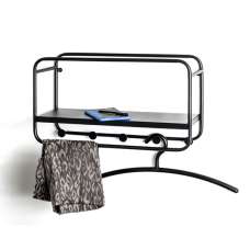 Elwoka Metal Wall Shelf With 5 Coat Hanging Hooks In Black - UK