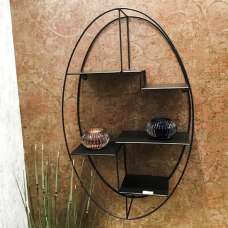 Elwoka Oval 3 Shelves Metal Wall Shelf In Black - UK