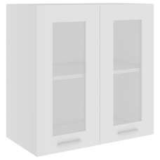 Elwood 60cm Wall Hung Wooden Storage Cabinet With 2 Glass Doors - White - UK