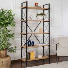 Elyon Wooden Shelving Unit with 5 Shelves in Atlantic Pine and Black - UK