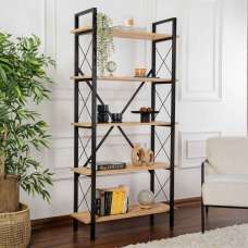 Elyon Wooden Shelving Unit with 5 Shelves in Oak and Black - UK