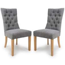 Elyria Grey Fabric Dining Chairs With Oak Legs In Pair - UK