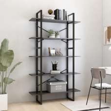 Emlen 100cm Wooden 5 Tier Bookcase In Grey - UK
