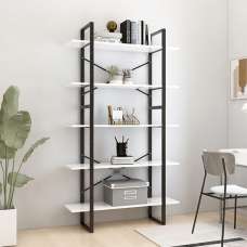 Emlen 100cm Wooden 5 Tier Bookcase In White - UK