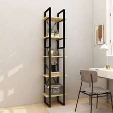 Emlen Small Solid Pinewood 5 Tier Bookcase In Natural - UK