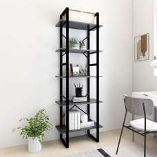 Emlen 60cm Wooden 5 Tier Bookcase In Grey - UK
