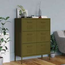 Emrik Steel Storage Cabinet With 6 Drawers In Olive Green - UK