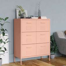 Emrik Steel Storage Cabinet With 6 Drawers In Pink - UK