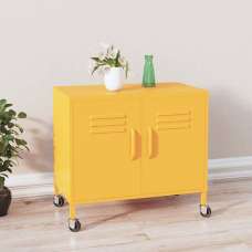 Emrik Steel Storage Cabinet With Castors In Mustard Yellow - UK