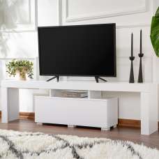 Enclor Wooden TV Stand with 2 Flap Doors in Natural White - UK