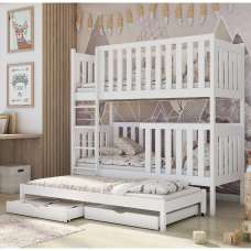 Enid Wooden Bunk Bed With Foam Mattress And Trundle In Matt White - UK