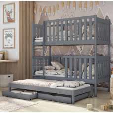 Enid Wooden Bunk Bed Without Mattress And Trundle In Matt Grey - UK