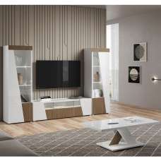 Enna Living Room Set With Coffee Table In Gloss White And LED - UK