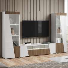 Enna Living Room Set With Display Cabinet In Gloss White And LED - UK