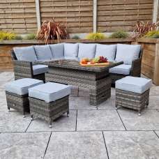 Enola Glass Top Garden Lift Up Dining Set With 3 Ottomans In Grey - UK
