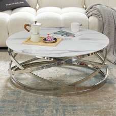 Enrico Round Glass Coffee Table In Diva Marble Effect - UK