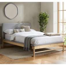 Enumclaw Fabric Double Bed With Wooden Frame In Grey And Oak - UK