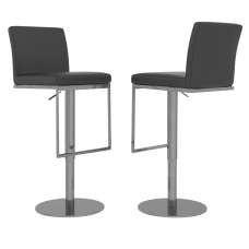 Enzi Grey Faux Leather Bar Chairs With Steel Base In Pair - UK