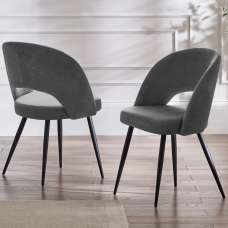 Erie Grey Velvet Dining Chairs With Black Metal Legs - Pair - UK