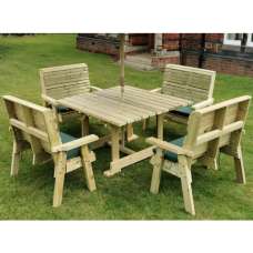 Erog Wooden Garden Dining Table With 4 Benches In Natural - UK