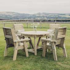 Erog Outdoor Wooden Dining Table With 4 Armchairs In Natural - UK