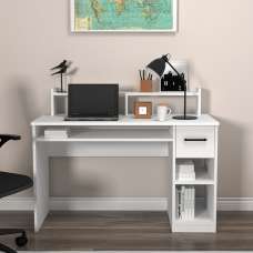 Eslem Wooden Computer Desk in White - UK