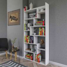 Estoril Wooden Bookcase with 10 Shelves in White - UK