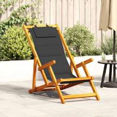 Eugene Wooden Folding Beach Chair With Black Fabric Seat - UK