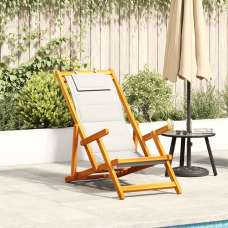 Eugene Wooden Folding Beach Chair With Light Grey Fabric Seat - UK
