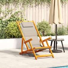 Eugene Wooden Folding Beach Chair With Taupe Fabric Seat - UK