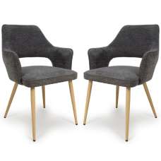 Eureka Dark Grey Fabric Dining Chairs With Oak Legs In Pair - UK