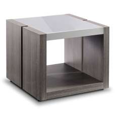 Eureka Grey Glass End Table With Smokey Grey Wooden Base - UK