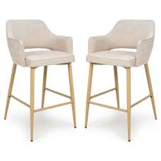 Eureka Natural Fabric Bar Chairs with Oak Legs in Pair - UK